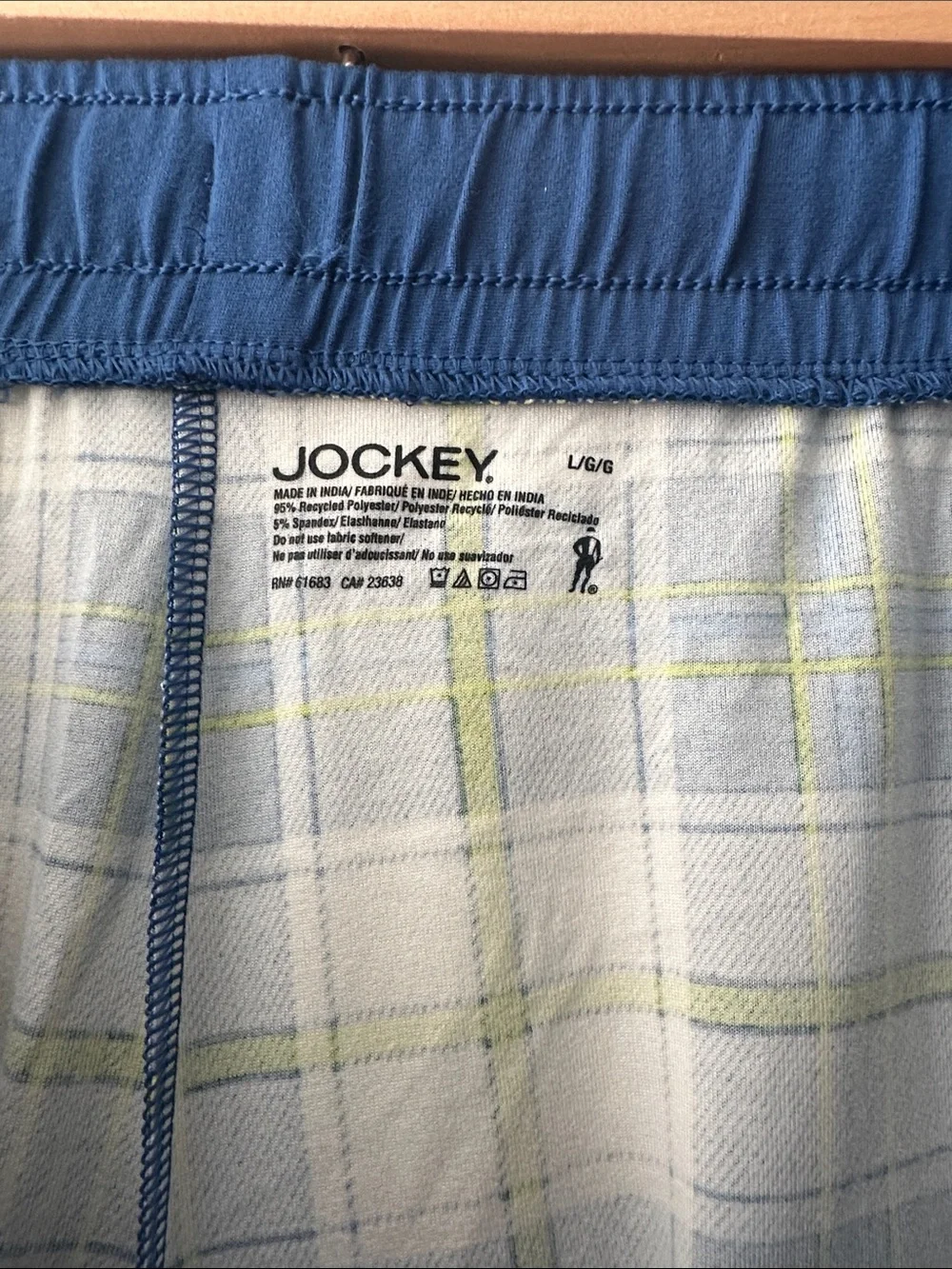 Jockey Blue White and Lime Plaid Lounge Shorts with Yellow Drawstring
